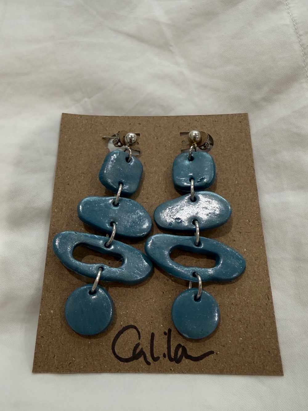 Handmade Cali Lou Teal Linked Drop Earrings